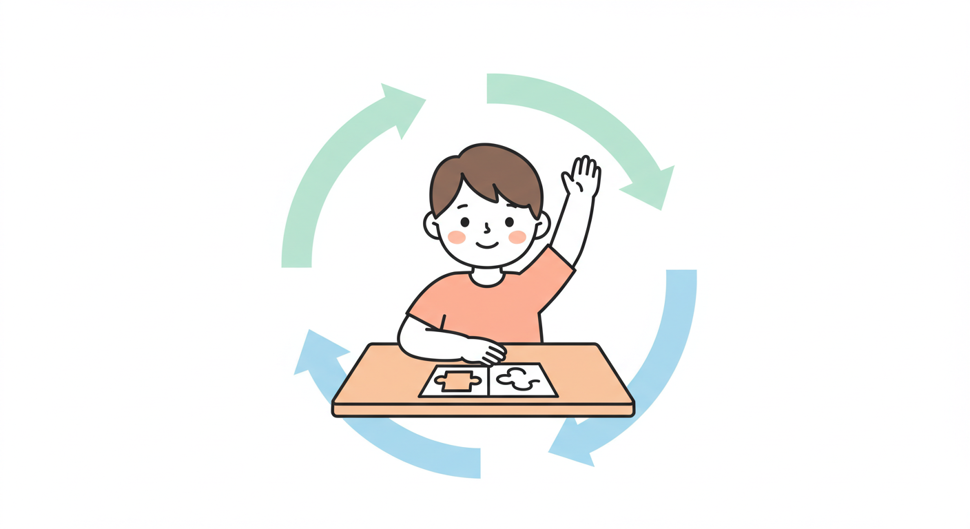 An illustration of a boy with ADHD sitting on a table learning how to manage tasks