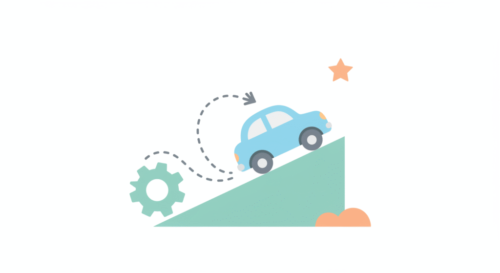An illustration of a car going up the hill